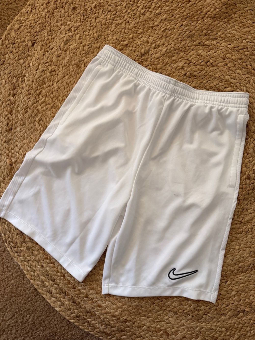 Nike White Athletic Shorts with Black Swoosh